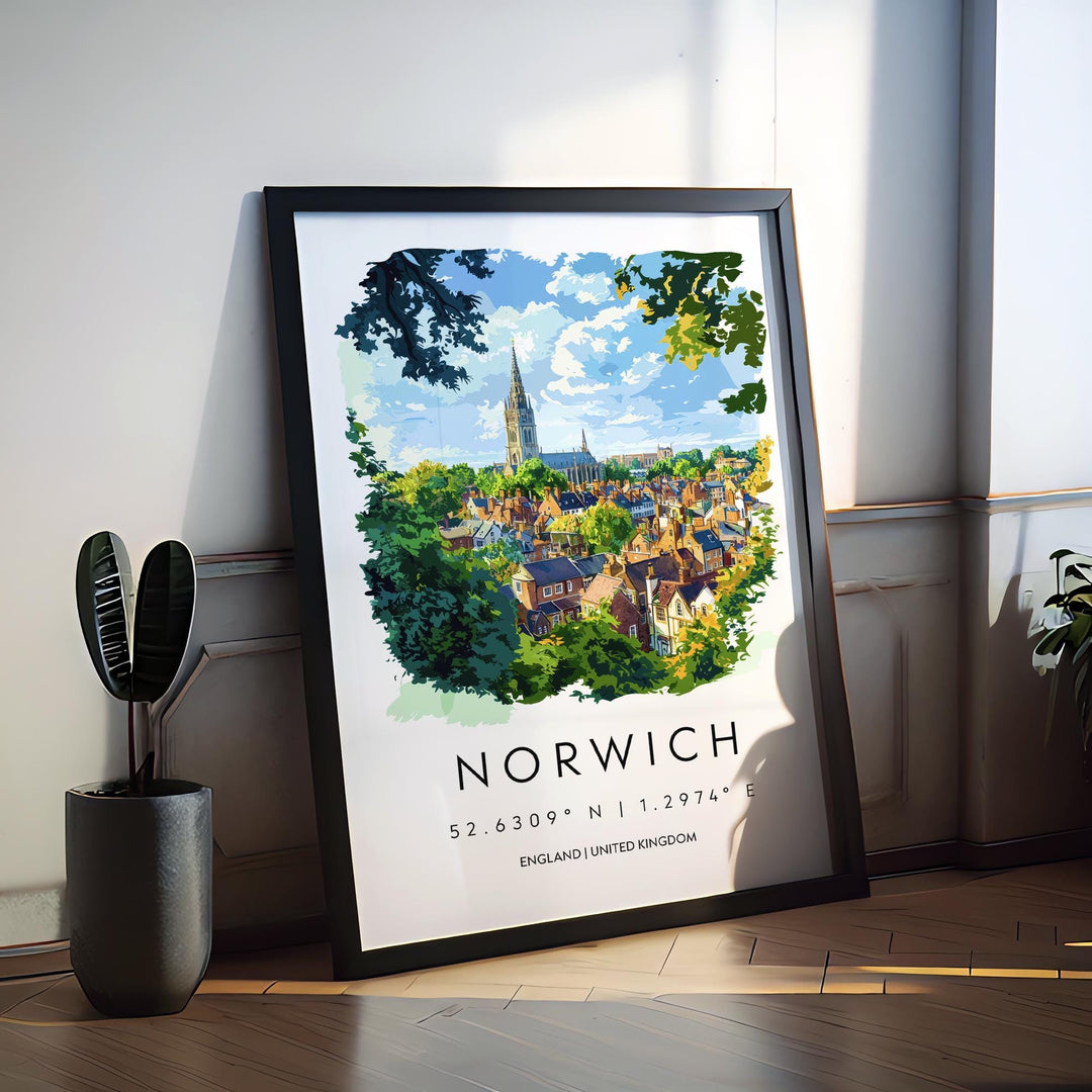Norwich Watercolor Poster Norwich England Travel Print Wall Art Norwich Home Decor Norwich Gift Art Lovers UK Historic City