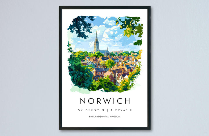 Norwich Watercolor Poster Norwich England Travel Print Wall Art Norwich Home Decor Norwich Gift Art Lovers UK Historic City