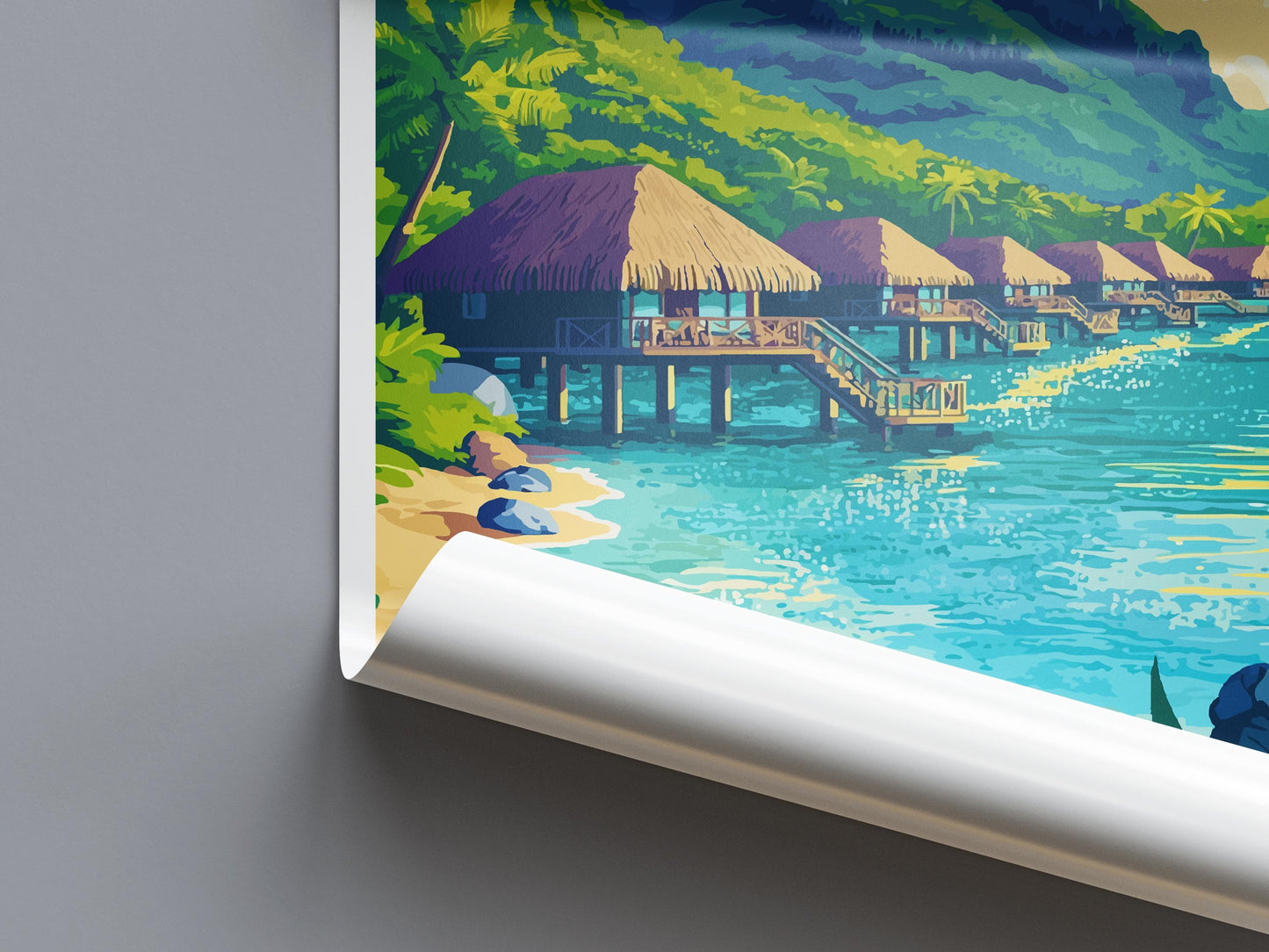 Bora Bora Travel Poster French Polynesia Wall Art Lagoon Beach Print Nature Decor Pacific Gift Souvenir Scene Oceania Tropical Art