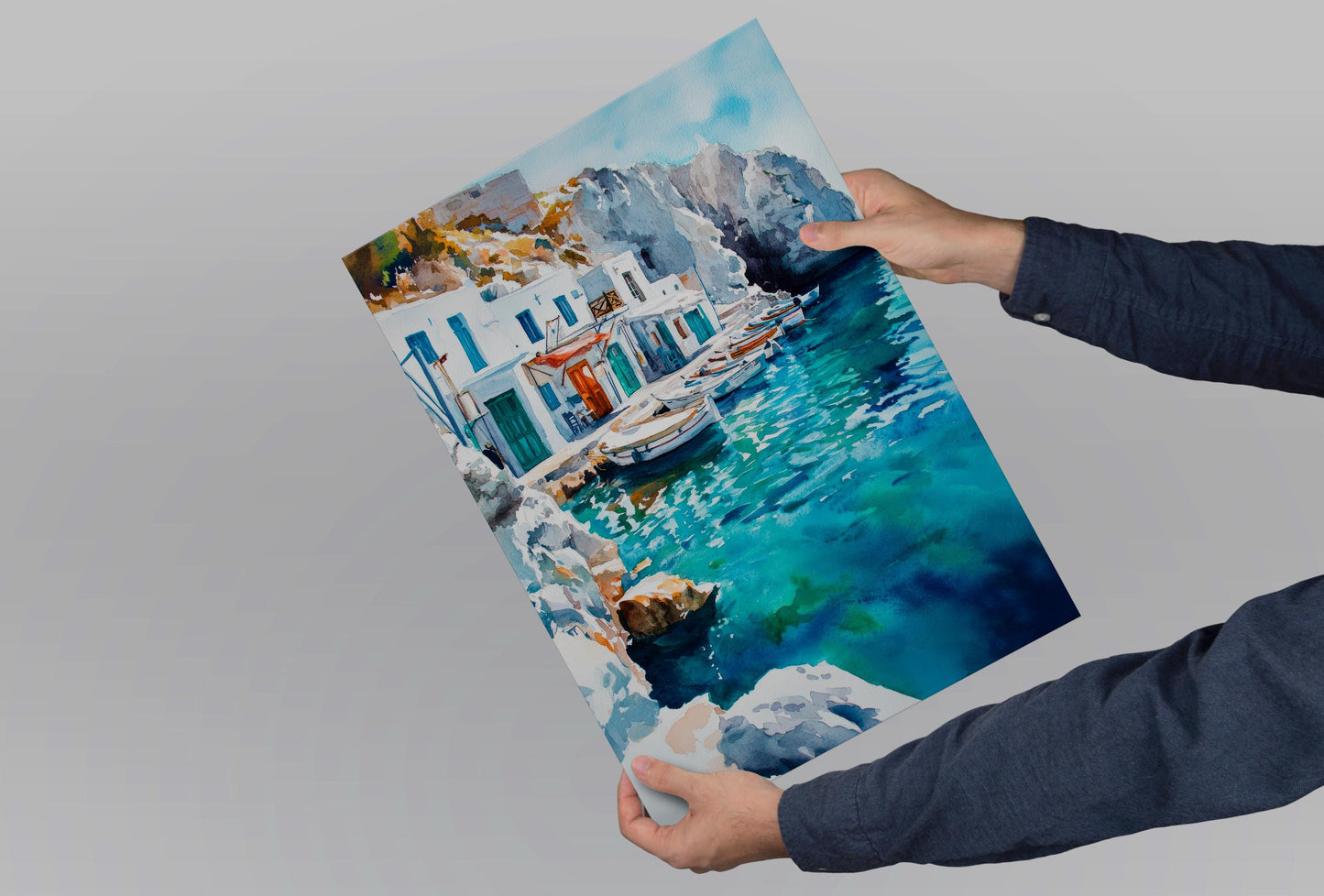 Milos Watercolor Poster Greece Travel Print Wall Art Home Decor Gift Greek Isle Souvenir Sarakiniko Beach Village Wall Decor Hanging