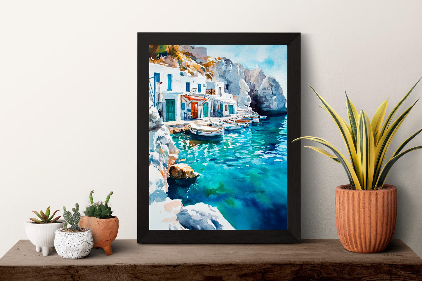 Milos Watercolor Poster Greece Travel Print Wall Art Home Decor Gift Greek Isle Souvenir Sarakiniko Beach Village Wall Decor Hanging