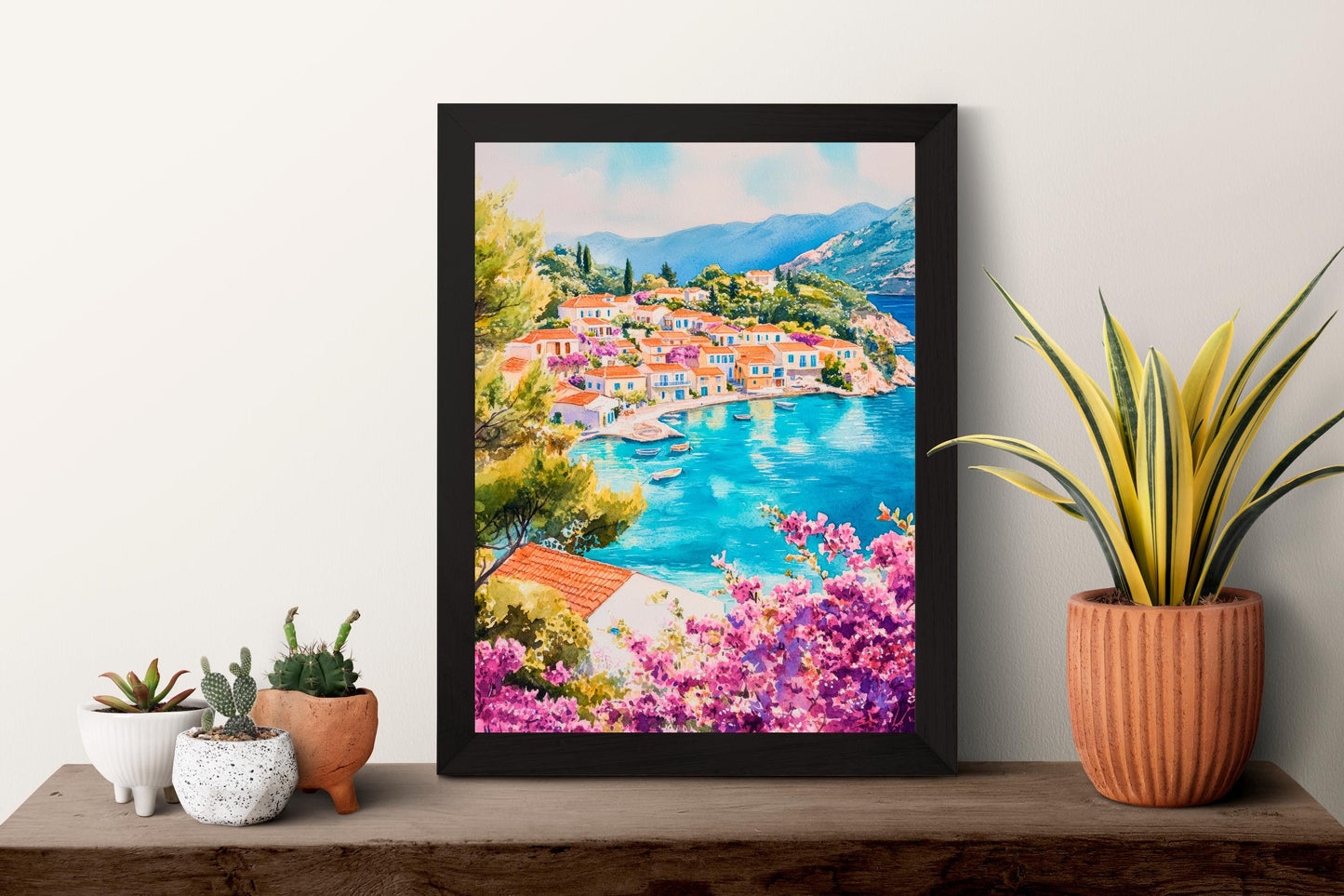 Kefalonia Watercolor Poster Greece Travel Print Wall Art Home Decor Gift Greek Isle Souvenir Myrtos Beach Cave Lake Wall Decor Hanging