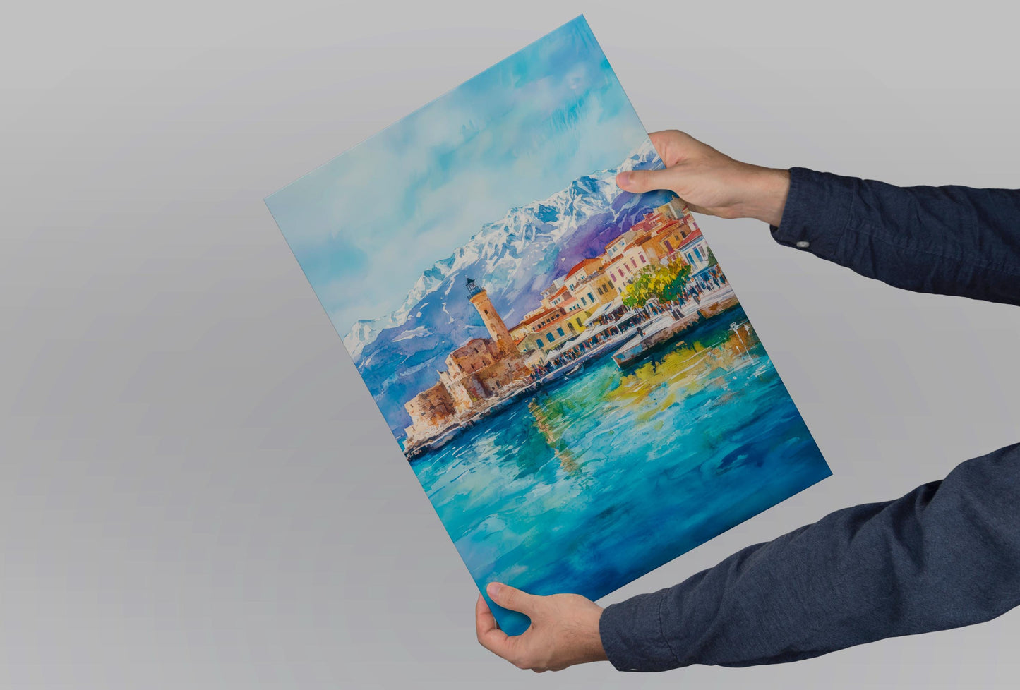 Chania Watercolor Poster Greece Travel Print Wall Art Home Decor Gift Greek City Souvenir Venetian Harbor Lighthouse Wall Decor Hanging