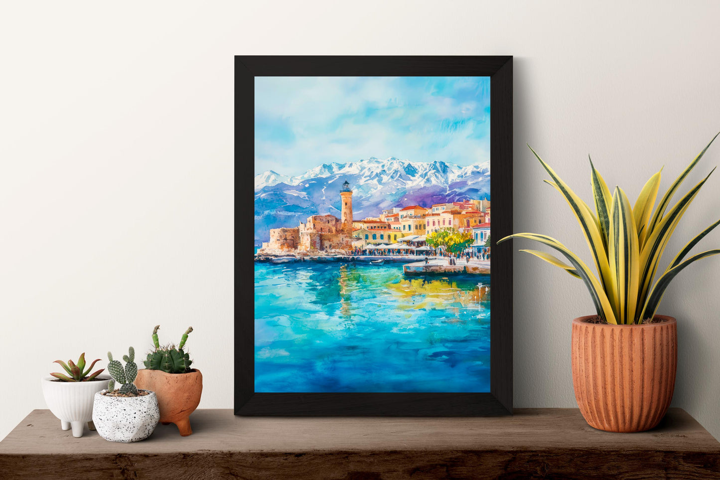 Chania Watercolor Poster Greece Travel Print Wall Art Home Decor Gift Greek City Souvenir Venetian Harbor Lighthouse Wall Decor Hanging