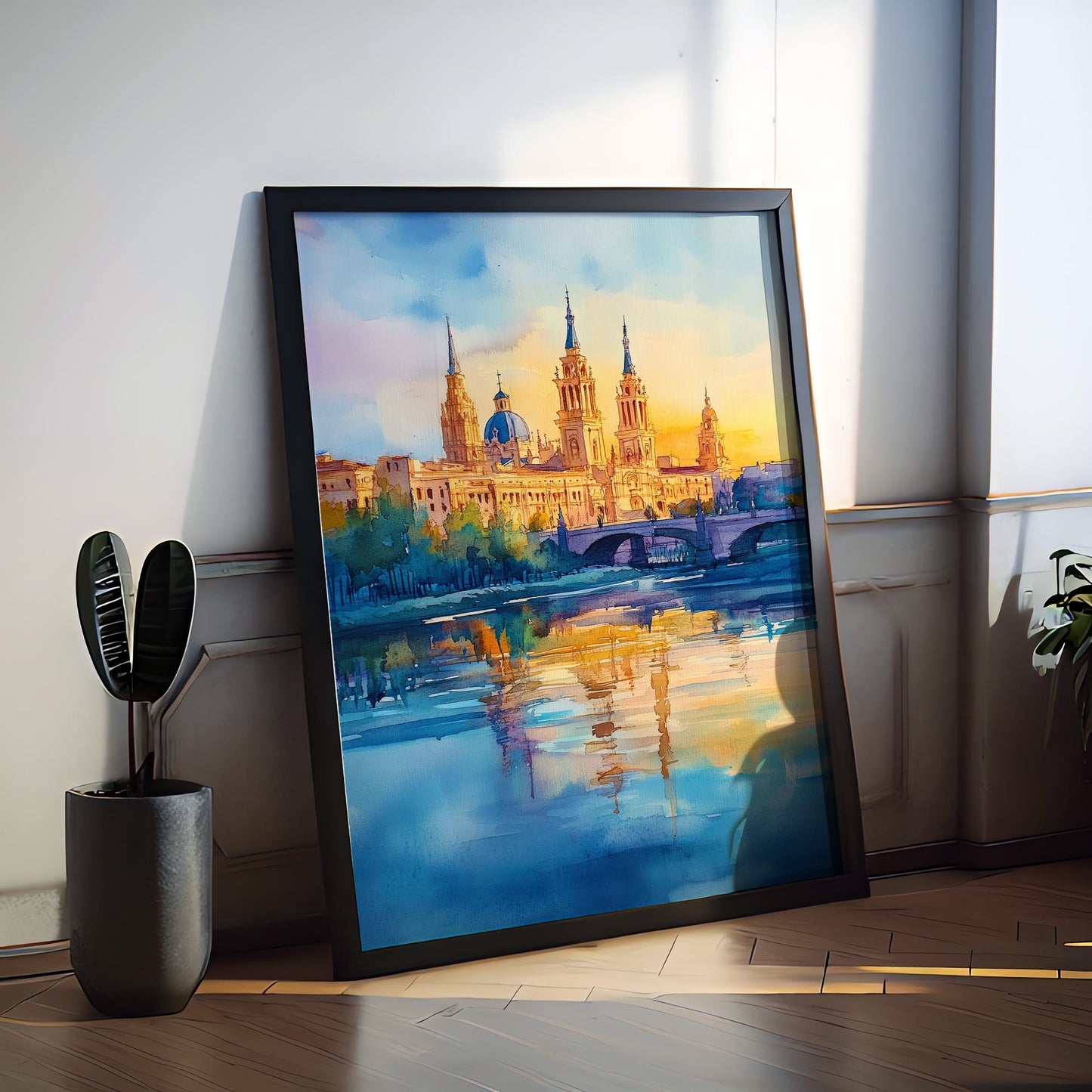 Zaragoza Watercolor Poster Spain Travel Print Wall Art Home Decor Gift Spanish City Souvenir Basilica Ebro River Wall Decor Hanging