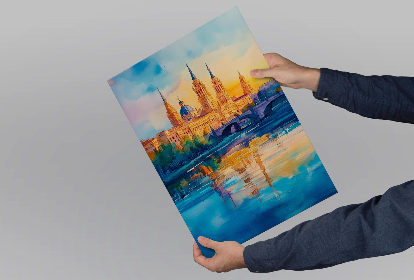 Zaragoza Watercolor Poster Spain Travel Print Wall Art Home Decor Gift Spanish City Souvenir Basilica Ebro River Wall Decor Hanging