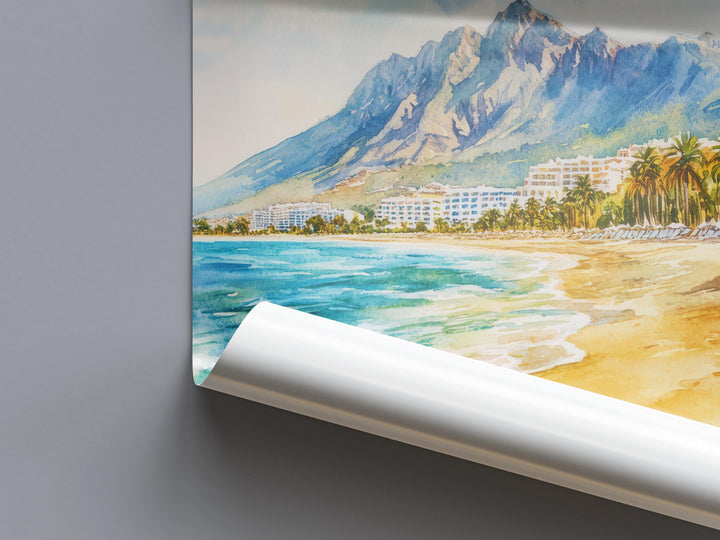 Marbella Watercolor Poster Spain Travel Print Wall Art Home Decor Gift Andalusian Coastal Luxury Resort Wall Decor Hanging