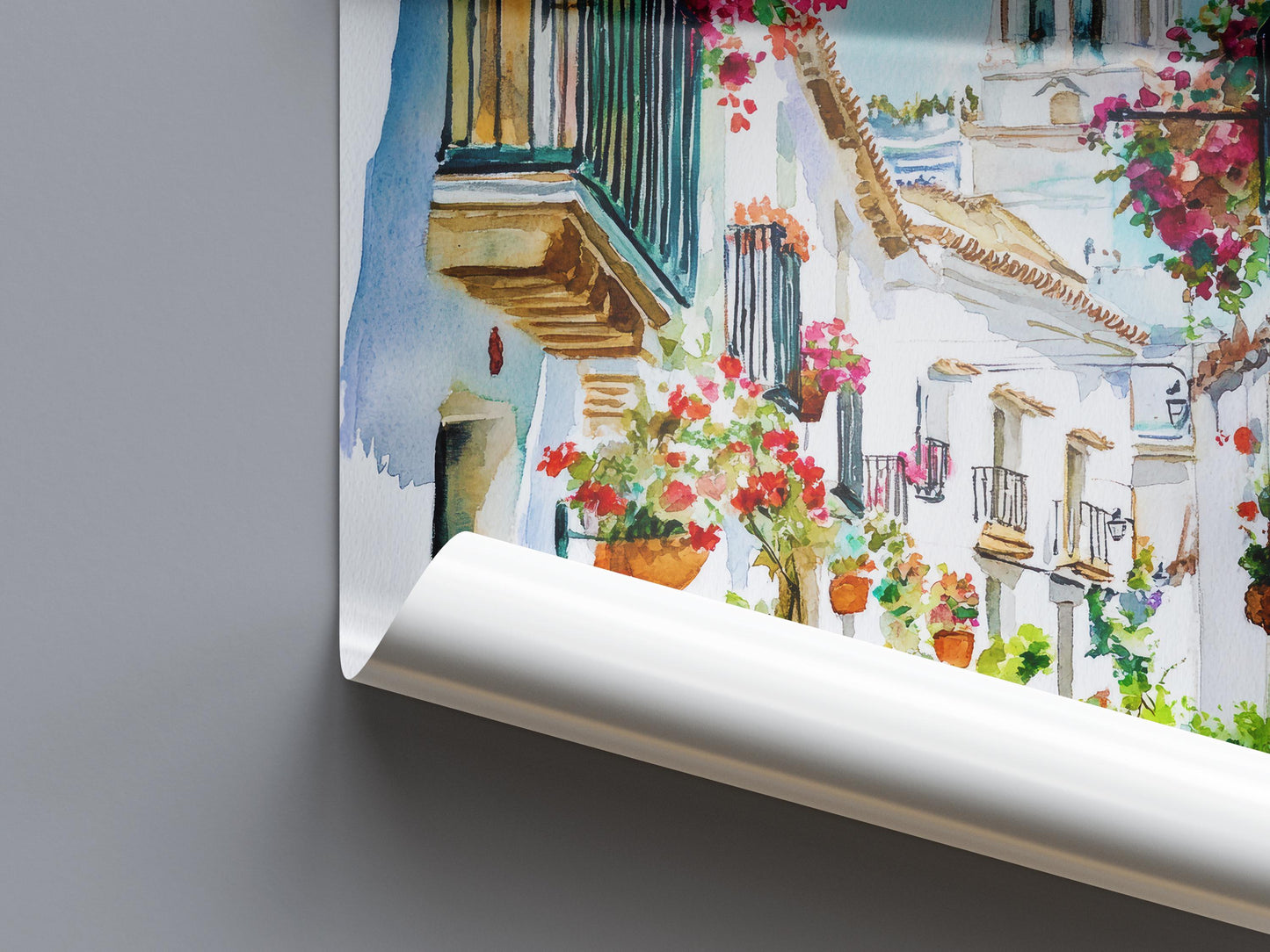Estepona Watercolor Poster Spain Travel Print Wall Art Home Decor Gift Andalusian Flower Town Beach Wall Decor Hanging
