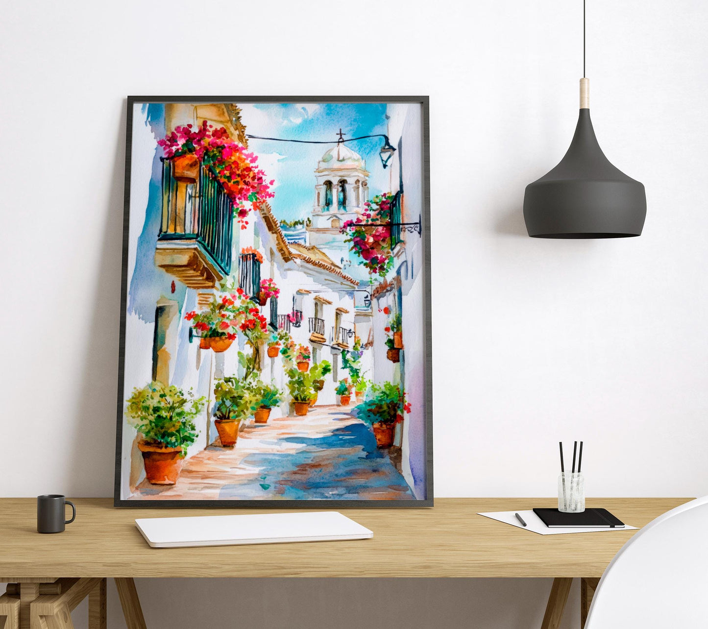Estepona Watercolor Poster Spain Travel Print Wall Art Home Decor Gift Andalusian Flower Town Beach Wall Decor Hanging