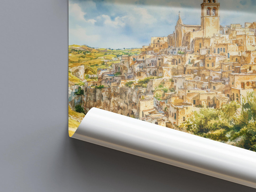 Matera Watercolor Poster Wall Art Matera Wall Hanging Home Décor Matera Gift Art Lovers Italy Art Lover Gift, Italian Cityscape Travel Print