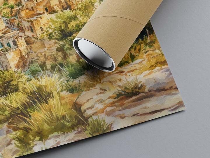 Matera Watercolor Poster Wall Art Matera Wall Hanging Home Décor Matera Gift Art Lovers Italy Art Lover Gift, Italian Cityscape Travel Print