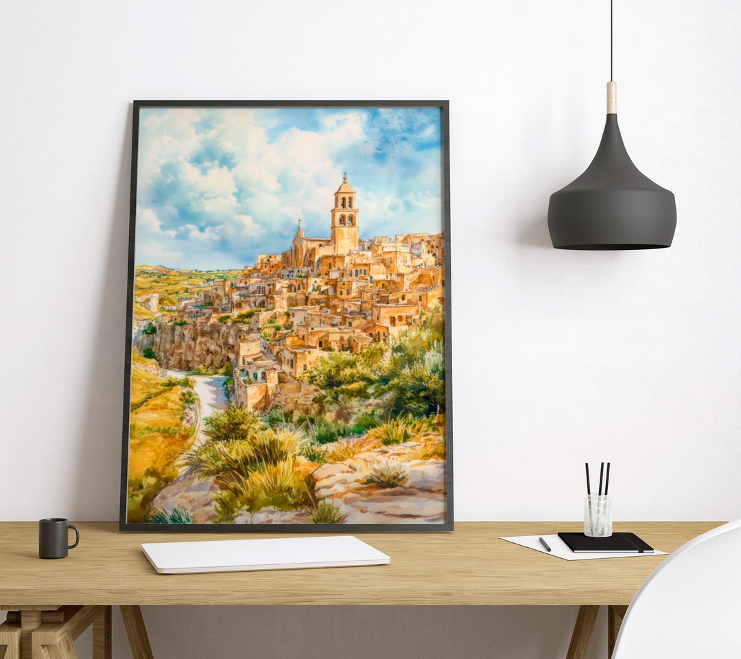 Matera Watercolor Poster Wall Art Matera Wall Hanging Home Décor Matera Gift Art Lovers Italy Art Lover Gift, Italian Cityscape Travel Print