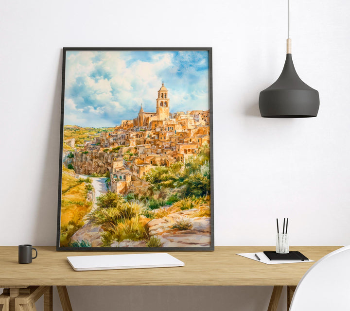 Matera Watercolor Poster Wall Art Matera Wall Hanging Home Décor Matera Gift Art Lovers Italy Art Lover Gift, Italian Cityscape Travel Print