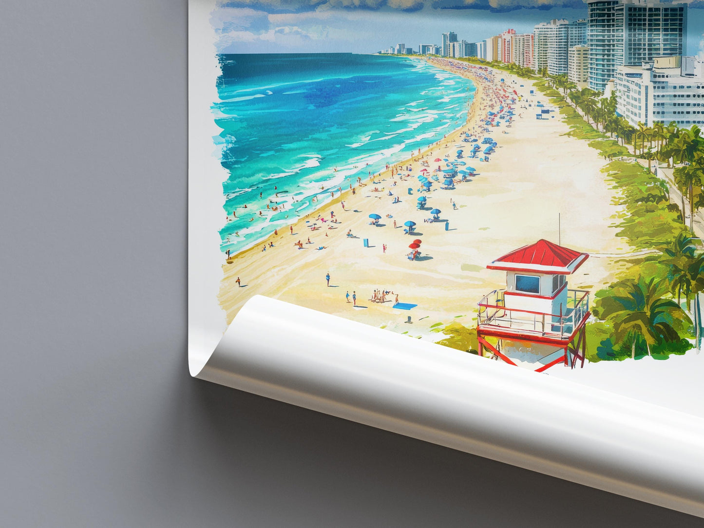 Miami Beach Watercolor Poster Wall Art Miami Beach Wall Decor Home Décor Miami Beach Gift USA Art Lover Gift, Travel Souvenir Print