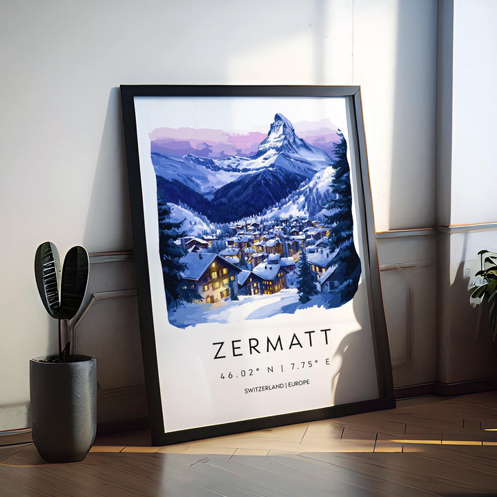Zermatt Watercolor Poster Wall Art Zermatt Wall Decor Home Décor Zermatt Gift Switzerland Art Lover Gift, Travel Souvenir Print