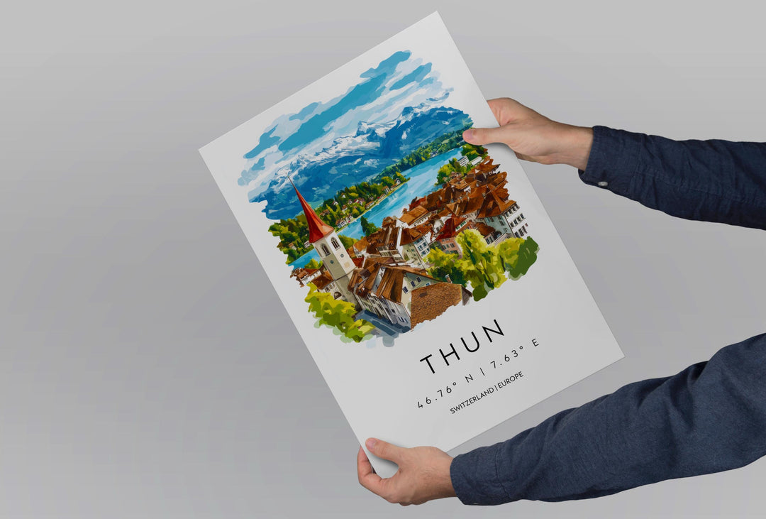 Thun Watercolor Poster Wall Art Thun Wall Decor Home Décor Thun Gift Switzerland Art Lover Gift, Travel Souvenir Print