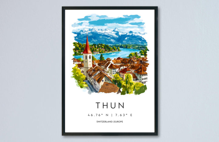 Thun Watercolor Poster Wall Art Thun Wall Decor Home Décor Thun Gift Switzerland Art Lover Gift, Travel Souvenir Print