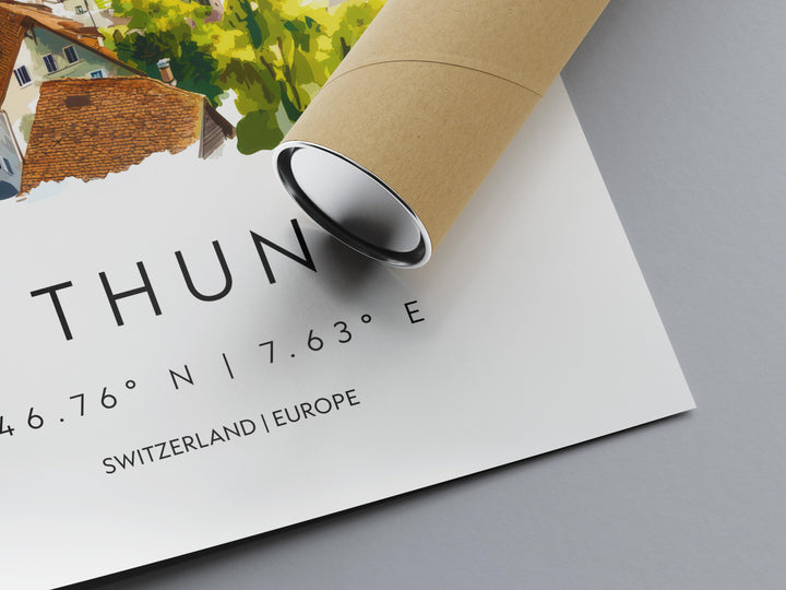 Thun Watercolor Poster Wall Art Thun Wall Decor Home Décor Thun Gift Switzerland Art Lover Gift, Travel Souvenir Print