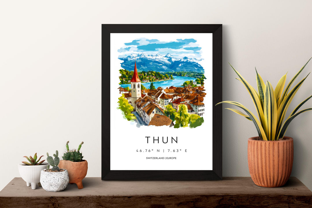 Thun Watercolor Poster Wall Art Thun Wall Decor Home Décor Thun Gift Switzerland Art Lover Gift, Travel Souvenir Print