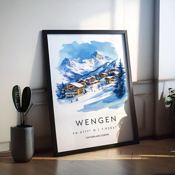Wengen Watercolor Poster Wall Art Wengen Wall Decor Home Décor Wengen Gift Switzerland Art Lover Gift, Travel Souvenir Print