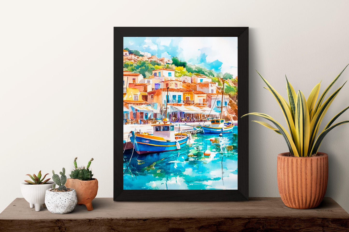 Samos Watercolor Poster Greece Travel Print Wall Art Home Decor Gift Greek Isle Souvenir Beach Vineyard Mountain View Wall Decor Hanging