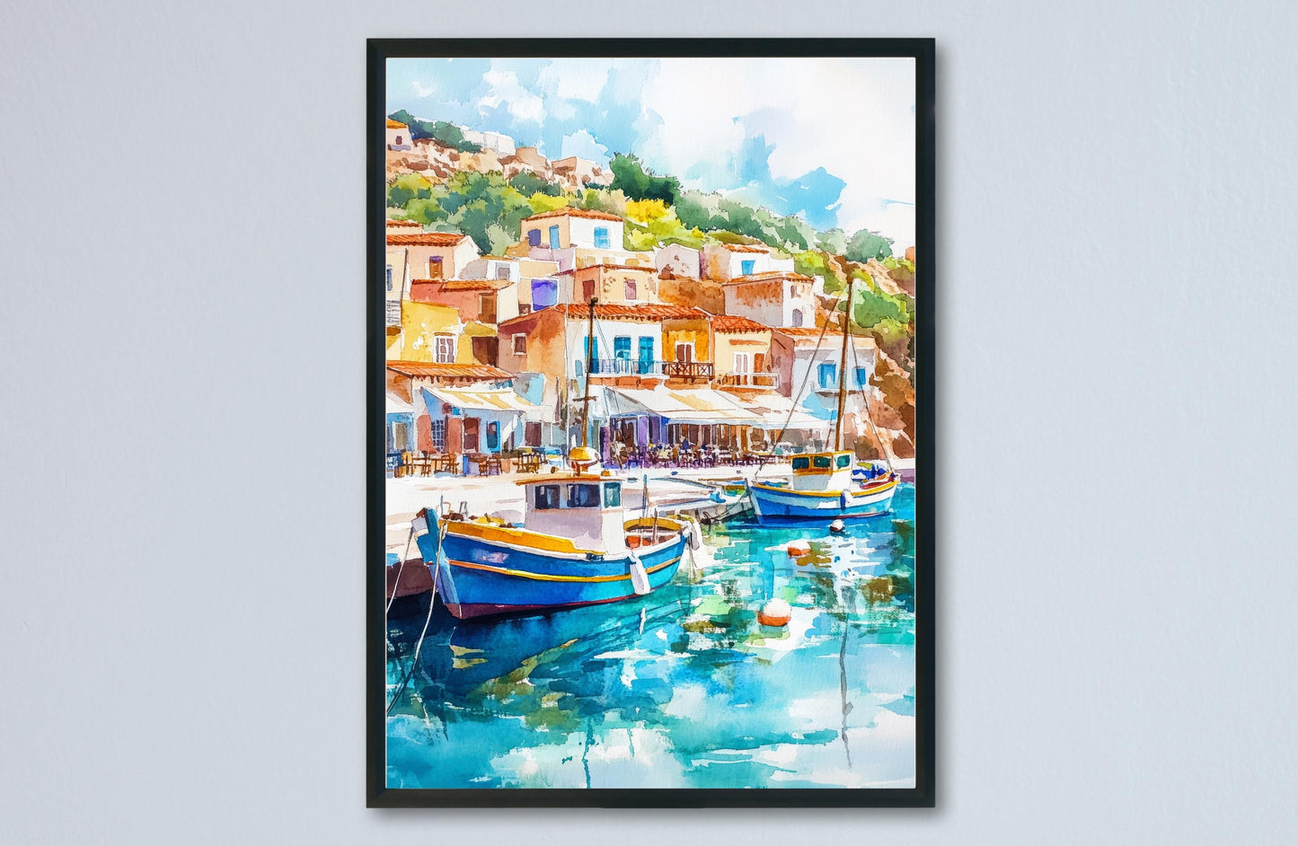 Samos Watercolor Poster Greece Travel Print Wall Art Home Decor Gift Greek Isle Souvenir Beach Vineyard Mountain View Wall Decor Hanging