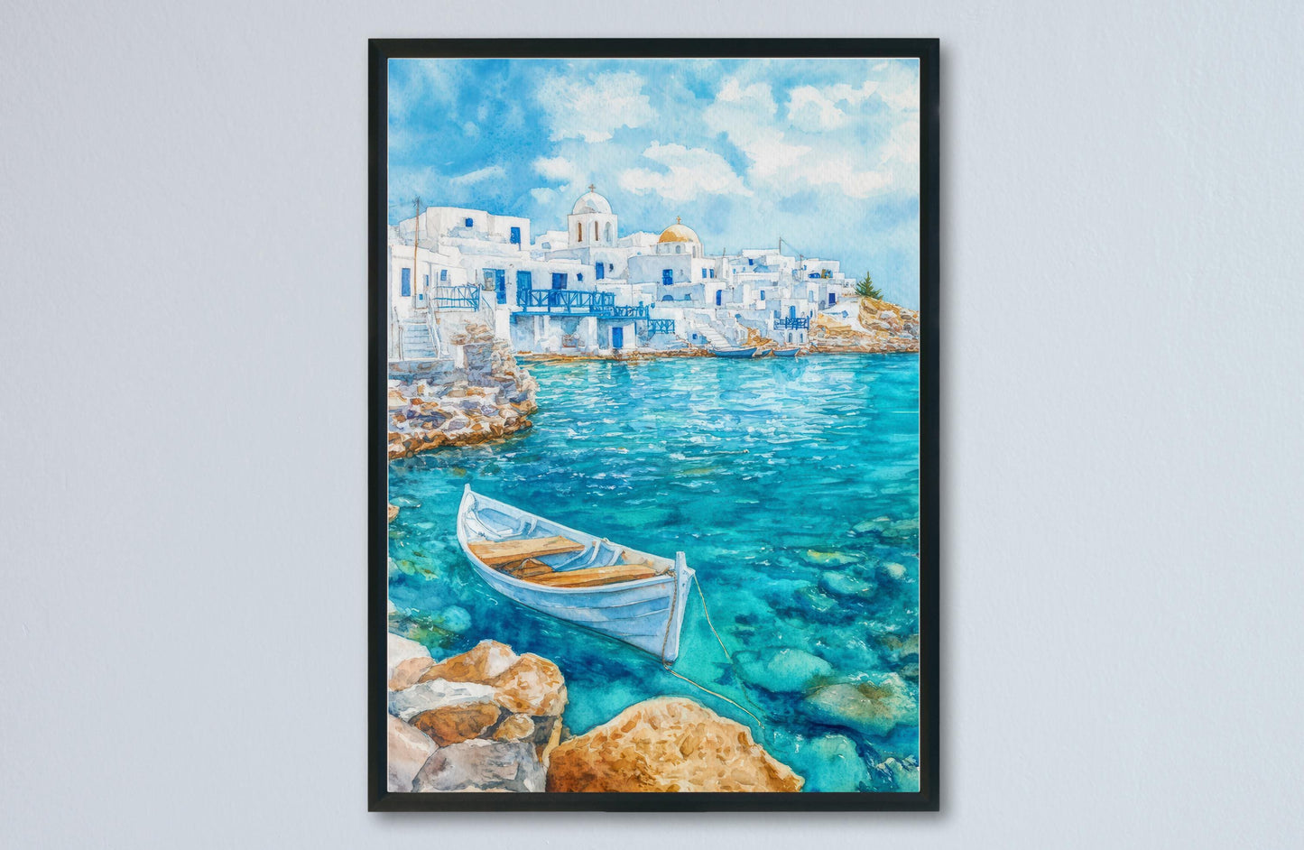 Paros Watercolor Poster Greece Travel Print Wall Art Home Decor Gift Greek Isle Souvenir Naoussa Beach Villages Wall Decor Hanging