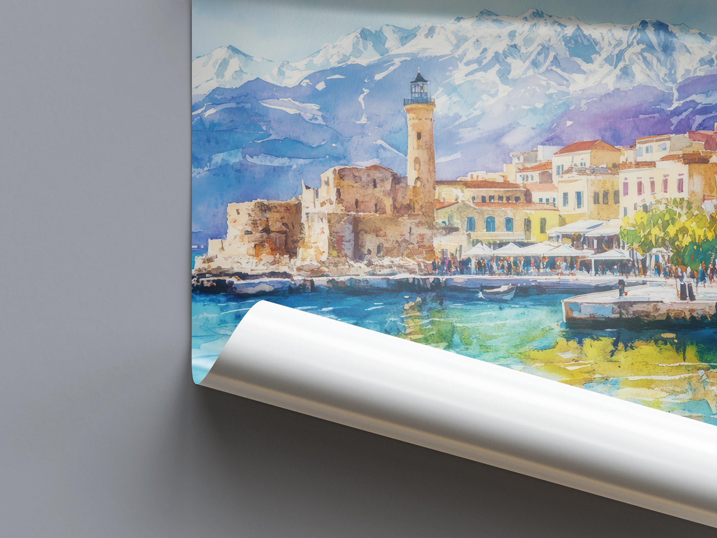 Chania Watercolor Poster Greece Travel Print Wall Art Home Decor Gift Greek City Souvenir Venetian Harbor Lighthouse Wall Decor Hanging