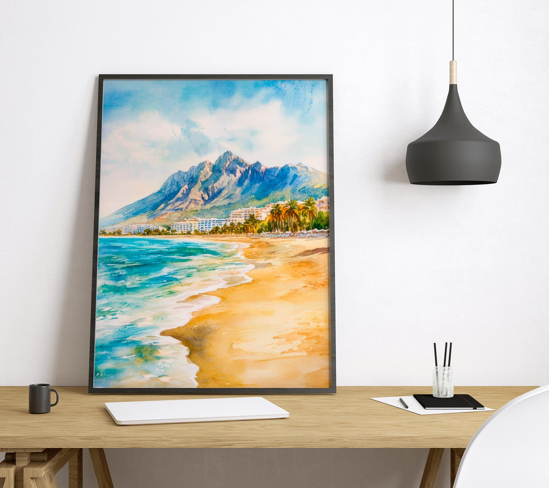 Marbella Watercolor Poster Spain Travel Print Wall Art Home Decor Gift Andalusian Coastal Luxury Resort Wall Decor Hanging