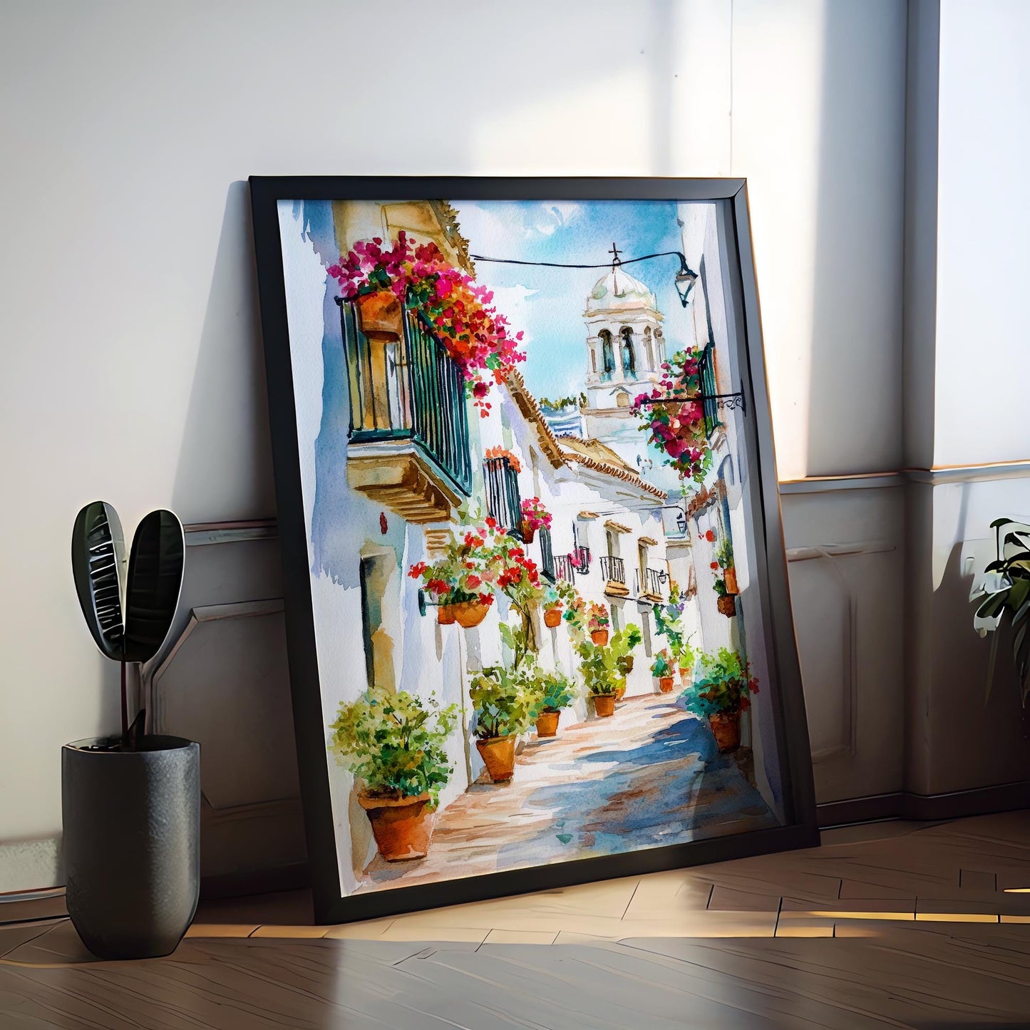 Estepona Watercolor Poster Spain Travel Print Wall Art Home Decor Gift Andalusian Flower Town Beach Wall Decor Hanging