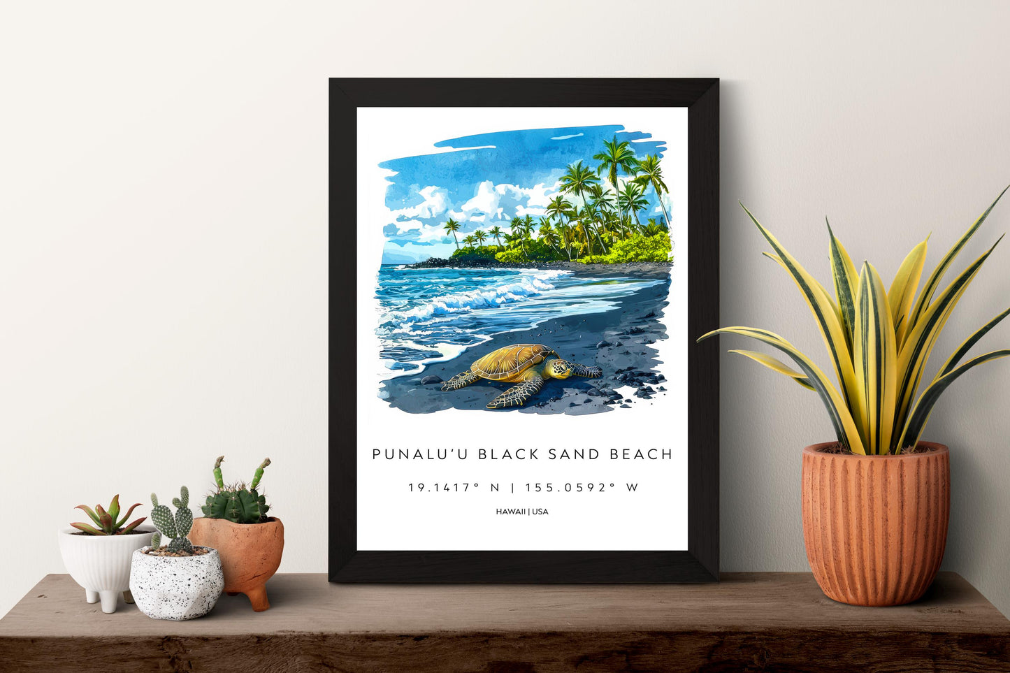 Punalu'u Black Sand Beach watercolor poster Wall Art Punalu'u Black Sand Beach Wall Hanging Home Décor Punalu'u Black Sand Beach Gift Art