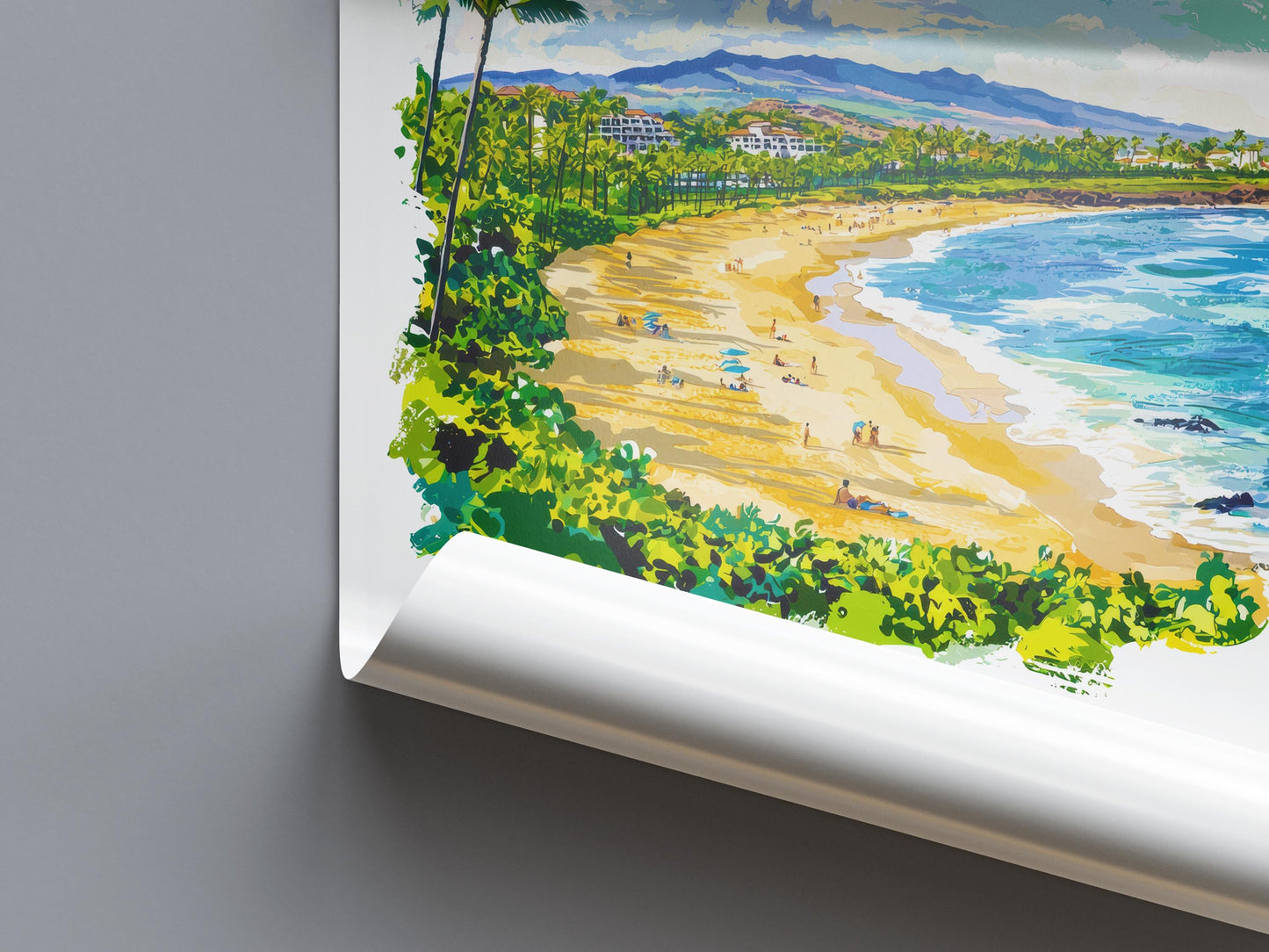 Wailea Beach watercolor poster Wall Art Wailea Beach Wall Hanging Home Décor Wailea Beach Gift Art Lovers Hawaii Art Lover Gift Hawaii