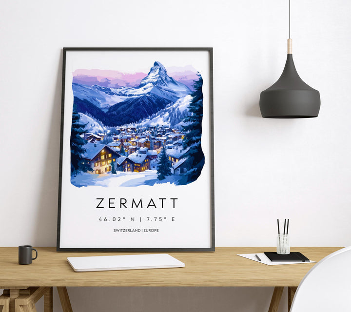 Zermatt Watercolor Poster Wall Art Zermatt Wall Decor Home Décor Zermatt Gift Switzerland Art Lover Gift, Travel Souvenir Print