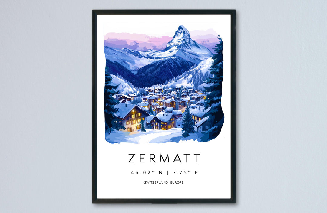 Zermatt Watercolor Poster Wall Art Zermatt Wall Decor Home Décor Zermatt Gift Switzerland Art Lover Gift, Travel Souvenir Print