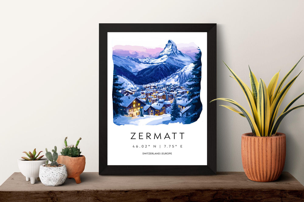 Zermatt Watercolor Poster Wall Art Zermatt Wall Decor Home Décor Zermatt Gift Switzerland Art Lover Gift, Travel Souvenir Print