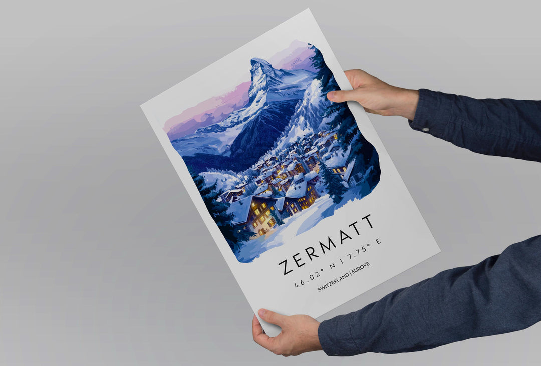 Zermatt Watercolor Poster Wall Art Zermatt Wall Decor Home Décor Zermatt Gift Switzerland Art Lover Gift, Travel Souvenir Print