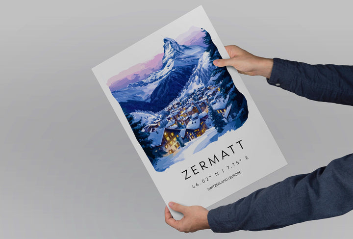 Zermatt Watercolor Poster Wall Art Zermatt Wall Decor Home Décor Zermatt Gift Switzerland Art Lover Gift, Travel Souvenir Print