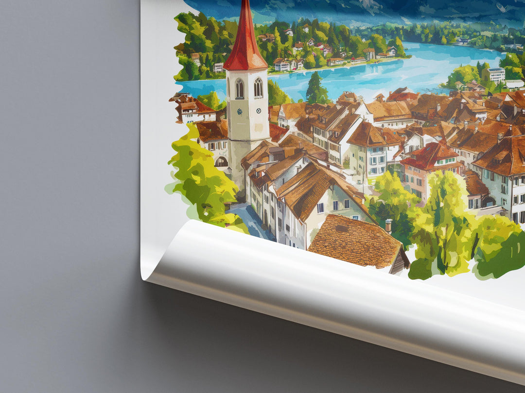Thun Watercolor Poster Wall Art Thun Wall Decor Home Décor Thun Gift Switzerland Art Lover Gift, Travel Souvenir Print
