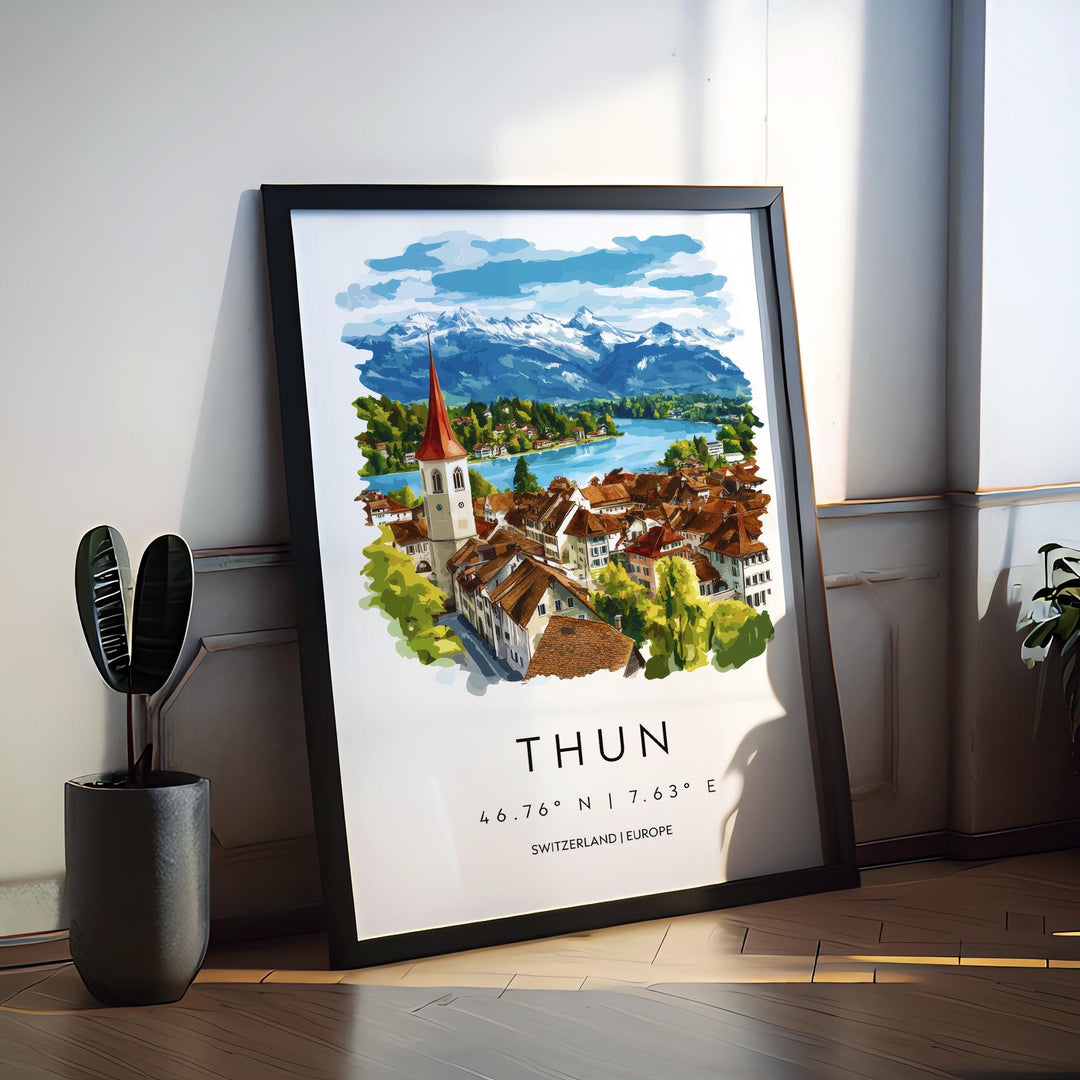 Thun Watercolor Poster Wall Art Thun Wall Decor Home Décor Thun Gift Switzerland Art Lover Gift, Travel Souvenir Print