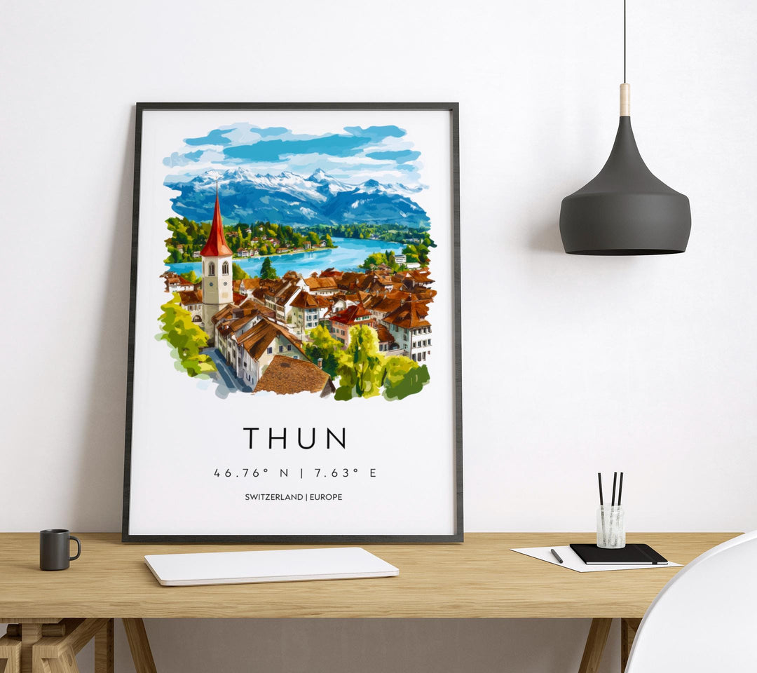 Thun Watercolor Poster Wall Art Thun Wall Decor Home Décor Thun Gift Switzerland Art Lover Gift, Travel Souvenir Print