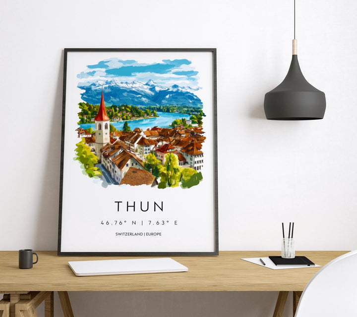 Thun Watercolor Poster Wall Art Thun Wall Decor Home Décor Thun Gift Switzerland Art Lover Gift, Travel Souvenir Print