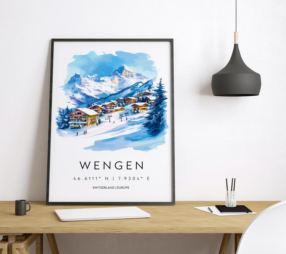 Wengen Watercolor Poster Wall Art Wengen Wall Decor Home Décor Wengen Gift Switzerland Art Lover Gift, Travel Souvenir Print