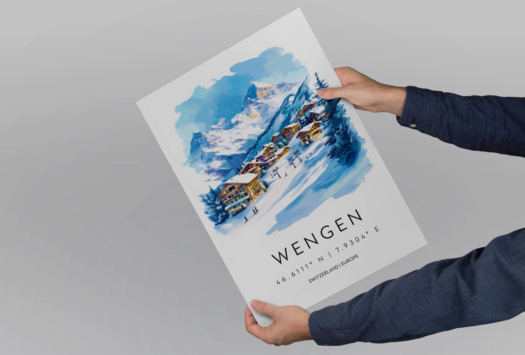 Wengen Watercolor Poster Wall Art Wengen Wall Decor Home Décor Wengen Gift Switzerland Art Lover Gift, Travel Souvenir Print