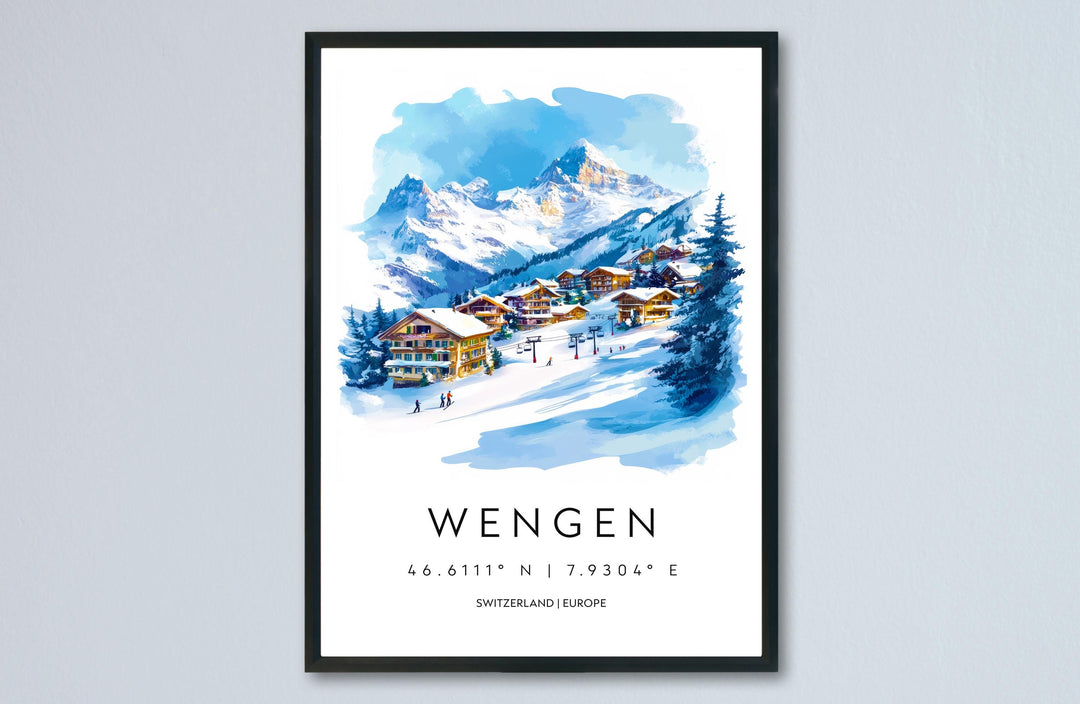 Wengen Watercolor Poster Wall Art Wengen Wall Decor Home Décor Wengen Gift Switzerland Art Lover Gift, Travel Souvenir Print