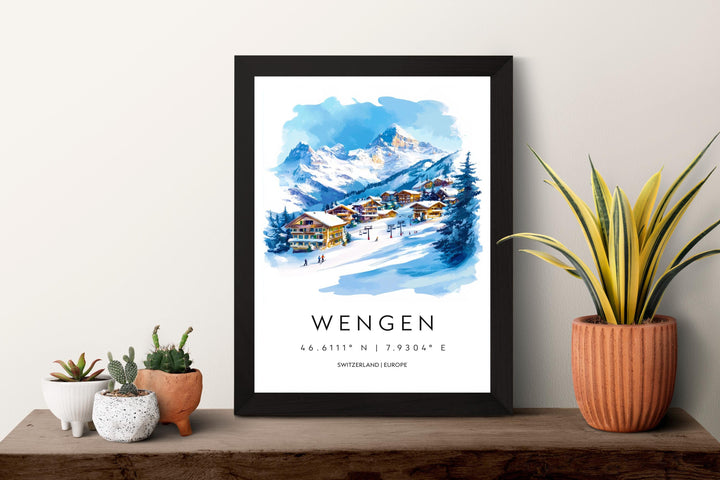 Wengen Watercolor Poster Wall Art Wengen Wall Decor Home Décor Wengen Gift Switzerland Art Lover Gift, Travel Souvenir Print