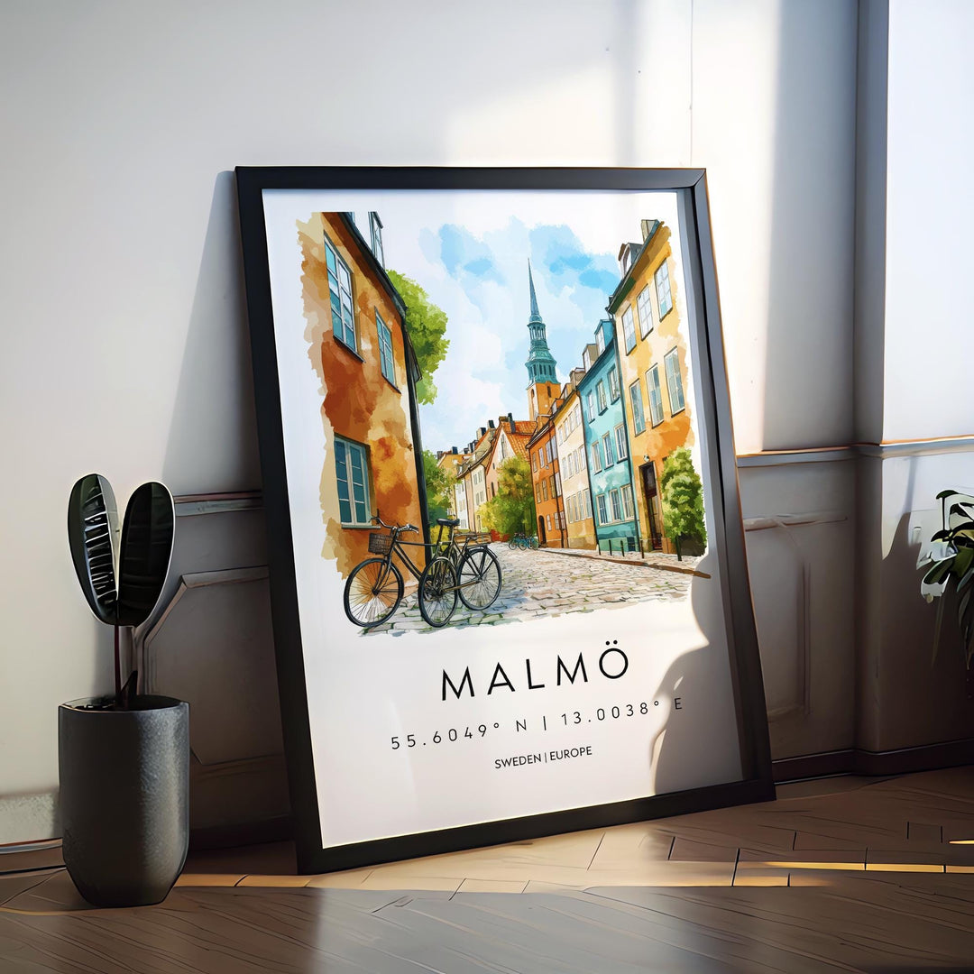 Malmö Watercolor Poster Wall Art Malmö Wall Decor Home Décor Malmö Gift Sweden Art Lover Gift, Travel Souvenir Print