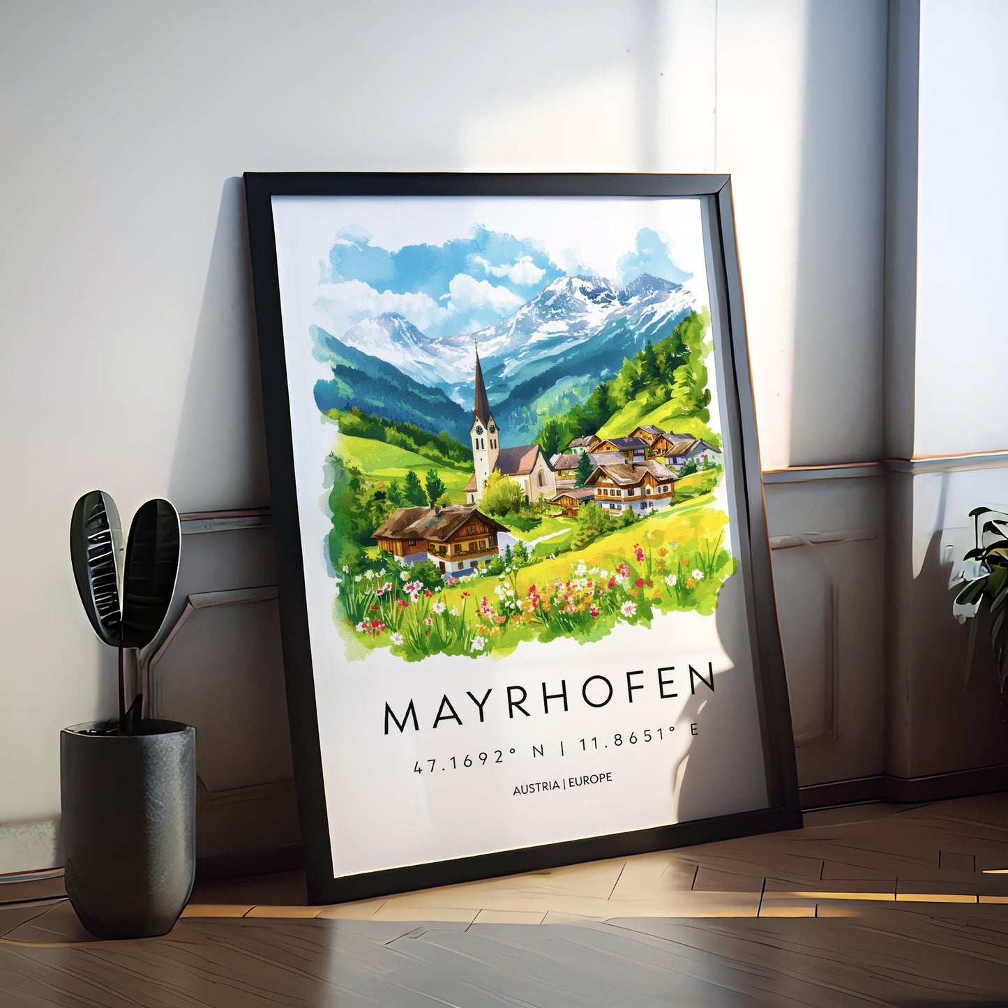 Mayrhofen Watercolor Poster Wall Art Mayrhofen Wall Decor Home Décor Mayrhofen Gift Austria Art Lover Gift, Travel Souvenir Print