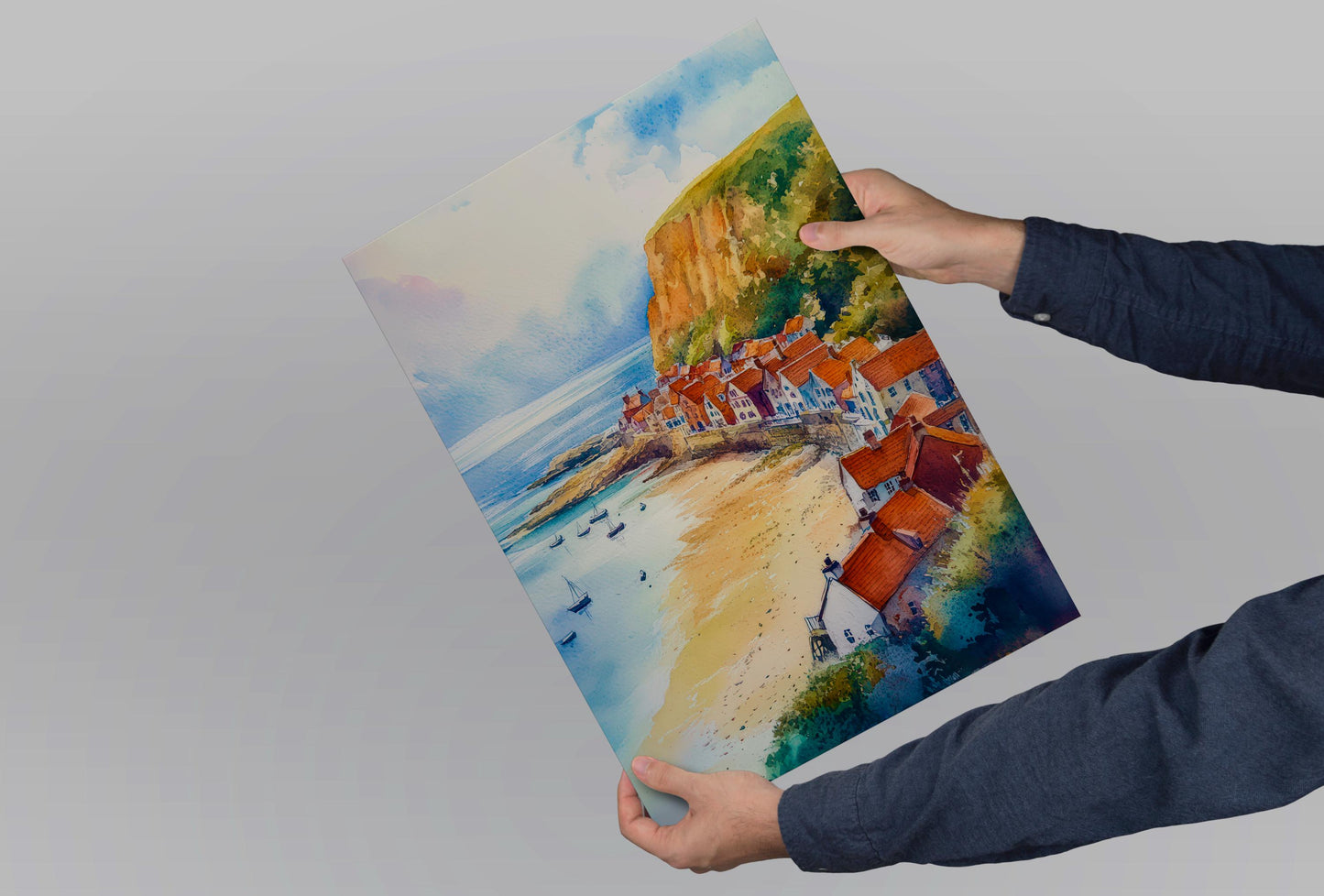 Runswick Bay Watercolor Poster Wall Art Runswick Bay Wall Hanging Home Décor Runswick Bay Gift Art Lovers United Kingdom Wall Art