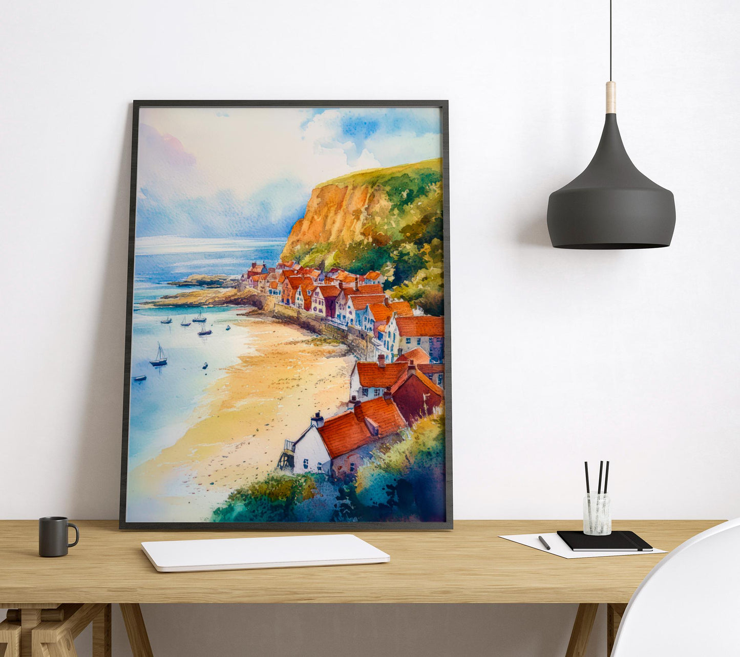 Runswick Bay Watercolor Poster Wall Art Runswick Bay Wall Hanging Home Décor Runswick Bay Gift Art Lovers United Kingdom Wall Art