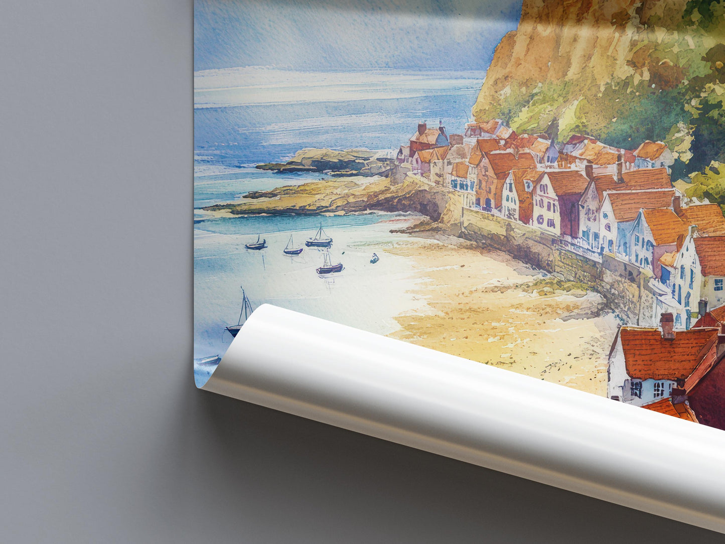Runswick Bay Watercolor Poster Wall Art Runswick Bay Wall Hanging Home Décor Runswick Bay Gift Art Lovers United Kingdom Wall Art